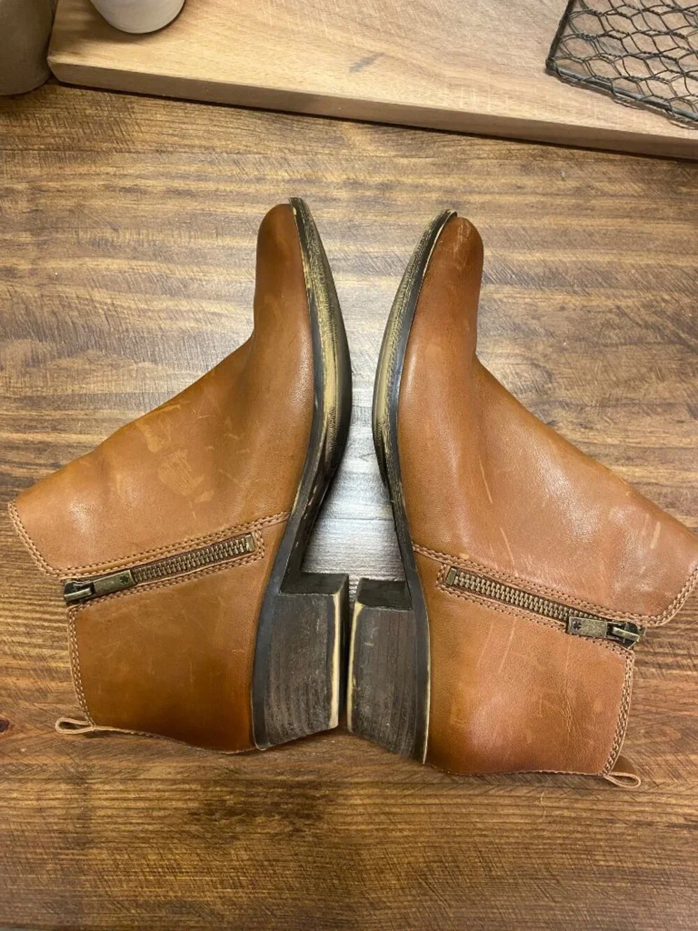 LUCKY BRAND Basel Ankle Boots - Distressed Brown Leather Boots - Womens Size 8.5